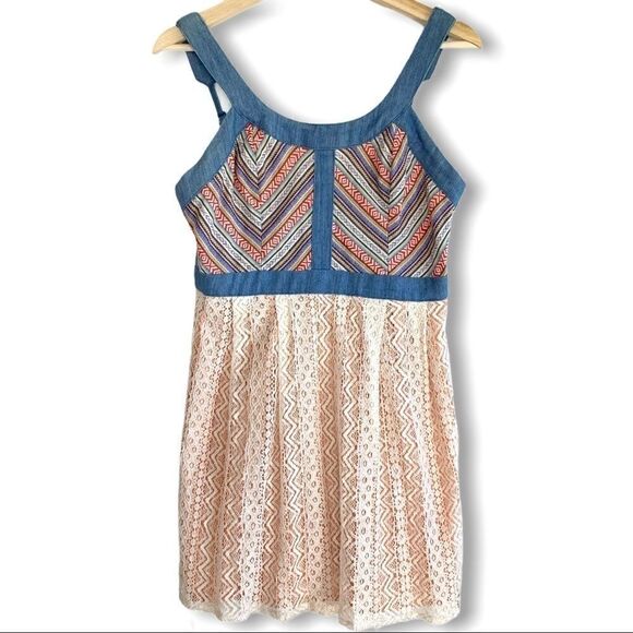 Flying Tomato Boho Aztec Lace Denim Dress - Picture 2 of 8